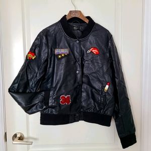 Faux leather varsity jacket
